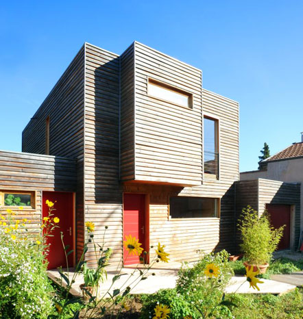 Maison à ossature bois avec des formes en cubes